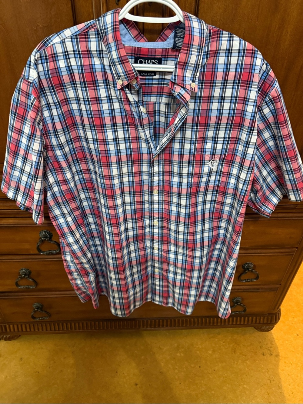 Chaps Red, Blue & White Plaid Short-Sleeve Button-Down Shirt